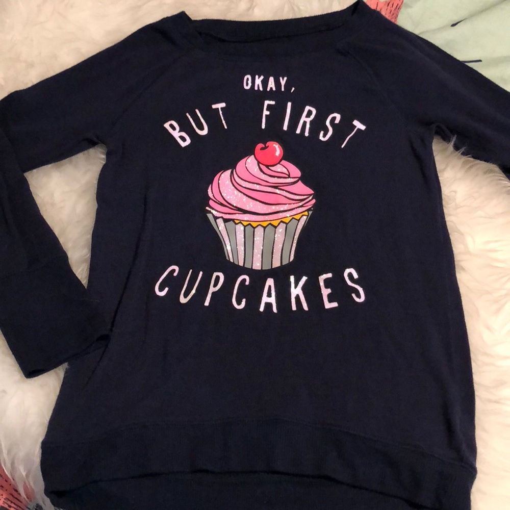 JUSTICE “okay, but first cupcakes” sweater